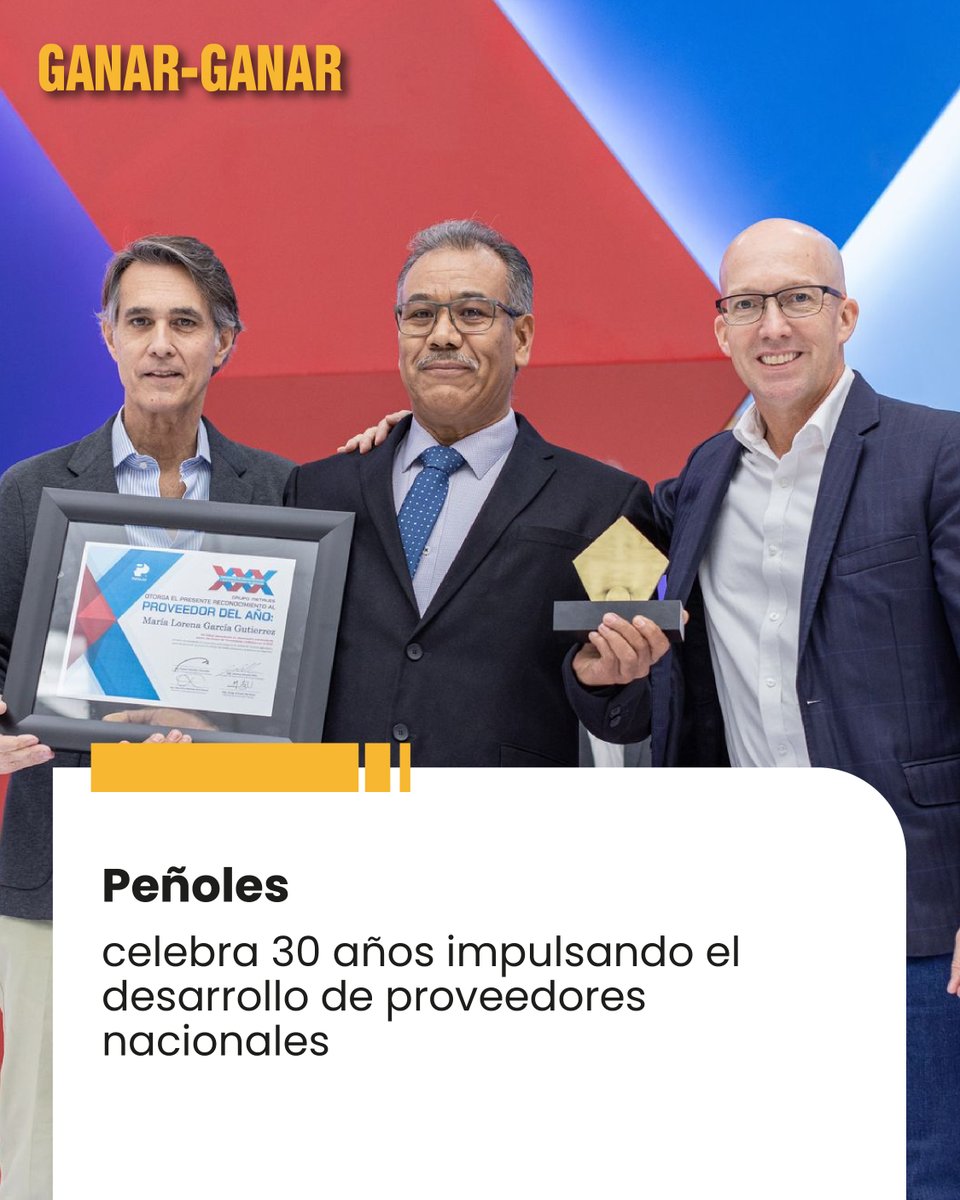 El grupo minero <a href="/IndPenoles/">Industrias Peñoles</a> cumple tres décadas de respaldar a proveedores nacionales, reafirmando su compromiso con el fortalecimiento del tejido productivo local y la generación de oportunidades económicas en regiones donde opera.

Conoce más:  ganar-ganar.mx/2025/12/17/pen…