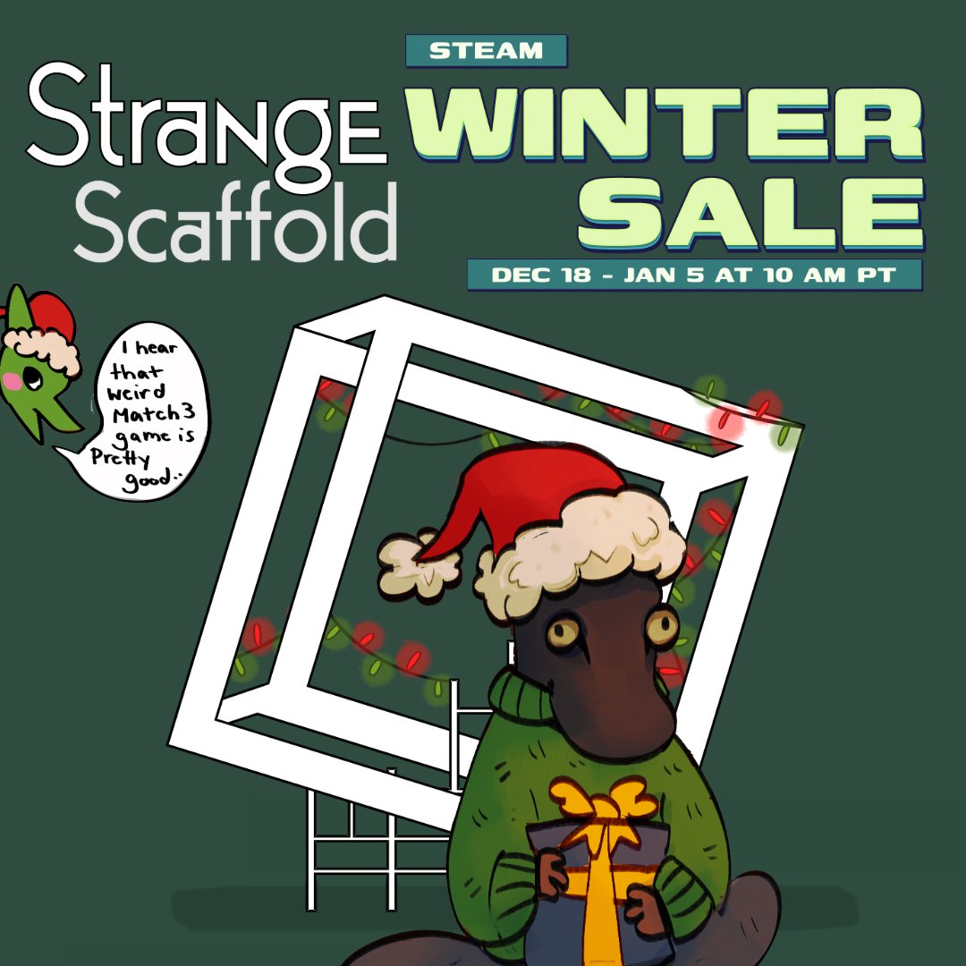 StrangeScaffold's tweet image. "...and even Clickold was there, ready to share the best gift of them all! Indie games made by people for little sickos." ❄️

All of our games are on sale in the Steam Winter Sale right now. You can even get ALL 13 in a bundle and have change from $60!

store.steampowered.com/bundle/35090/S…