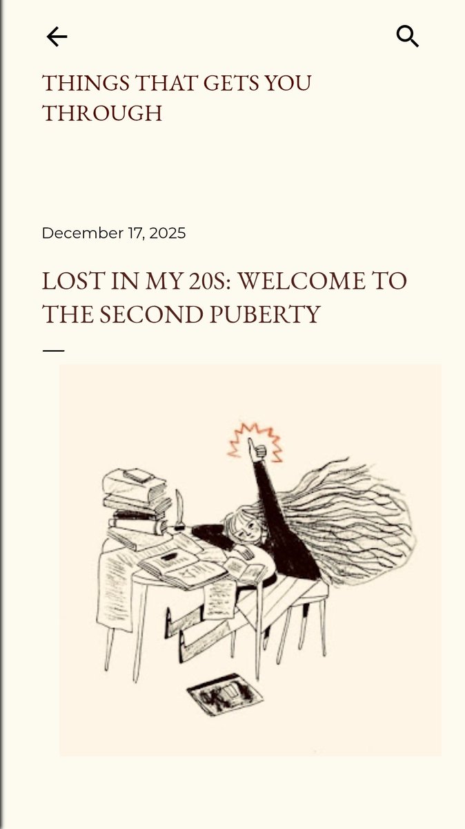 I could not relate more to a blog post. 

I stumbled upon this blog, and this article captures perfectly how it feels to be in your 20s.

thingsthatgetsyouthrough.blogspot.com/2025/12/lost-i…

#blog #article #blogger