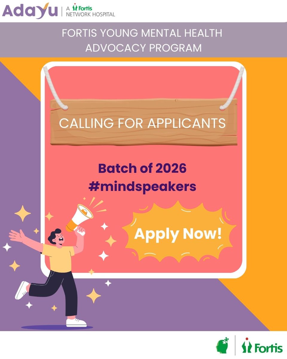 fortis_mhbs's tweet photo. Announcing The Fortis Young Mental Health Advocacy Program #MindSpeakers 

Apply for The Batch of 2026- 
https://t.co/7HnT7yTWkm

@dr_samirparikh 
@fortis_hospital https://t.co/r2hhyAR4HC