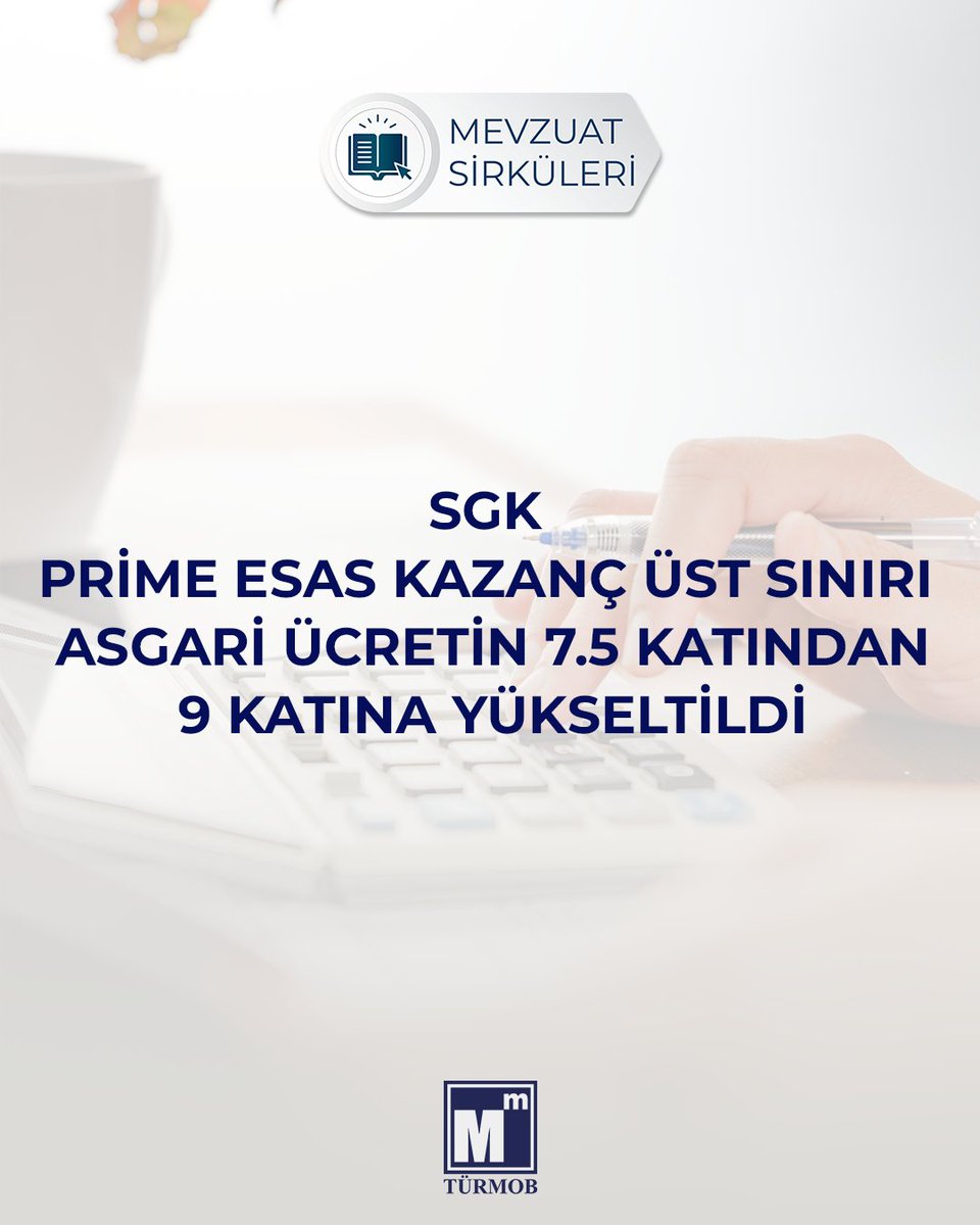 SGK Prime Esas Kazanç Üst Sınırı Asgari Ücretin 7.5 (Yedi Buçuk) Katından 9 (Dokuz) Katına Yükseltildi ➡️ turmob.info/4pIkNYv

#türmob