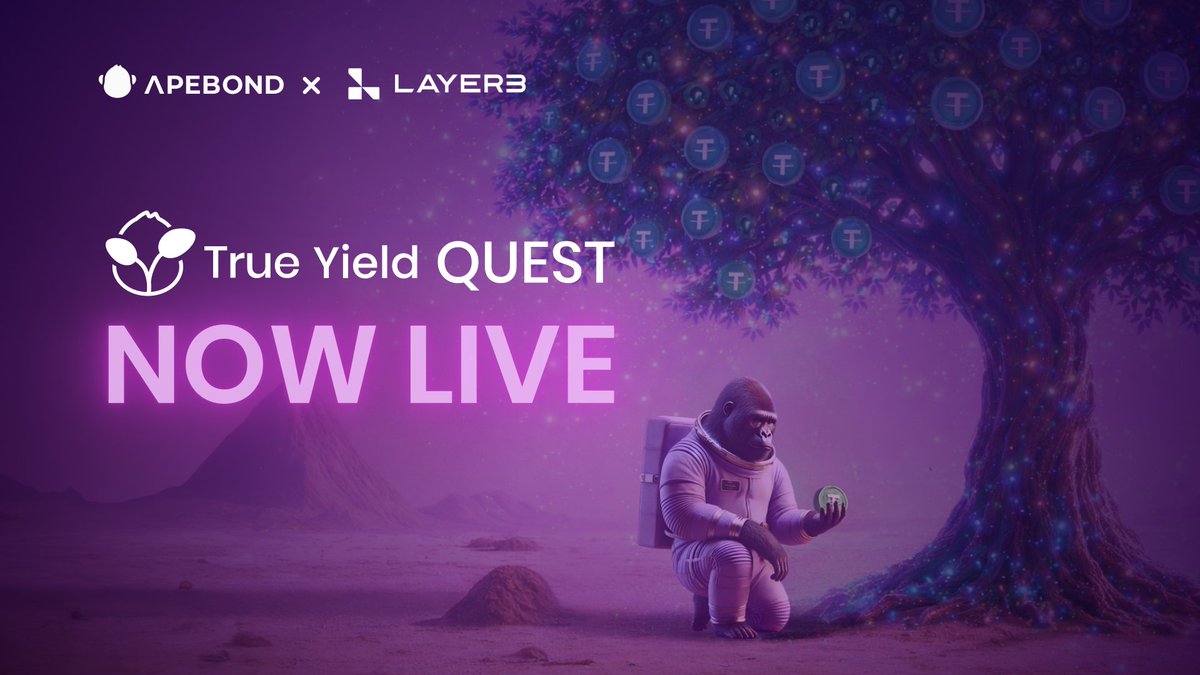 ApeBond's tweet image. We’ve just launched a new @layer3 Quest to celebrate the launch of True Yield! 🌱

The perfect way to explore how True Yield works, learn about our revamped $ABOND staking system, and more, all through simple tasks.

👉 Complete the quest now!
app.layer3.xyz/activations/ap…