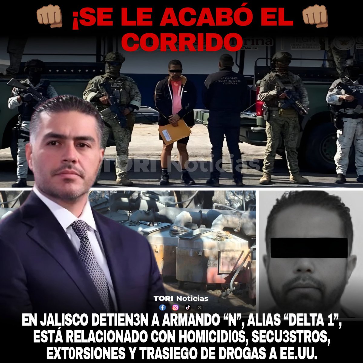 URGENTE 🚨 Cae el "Delta 1" en Jalisco 👊🇲🇽💪🏻

<a href="/OHarfuch/">Omar H Garcia Harfuch</a> informó de la d3tención en Jalisco de Armando “N”, alias “Delta 1”, se le relaciona con h0micidi0s, s3cu3str0s, ext0rsion3s y trasi3g0 de dr0g4s sintéticas a Estados Unidos.

¡EL BATMAN ESTÁ IMPARABLE! 💪💪