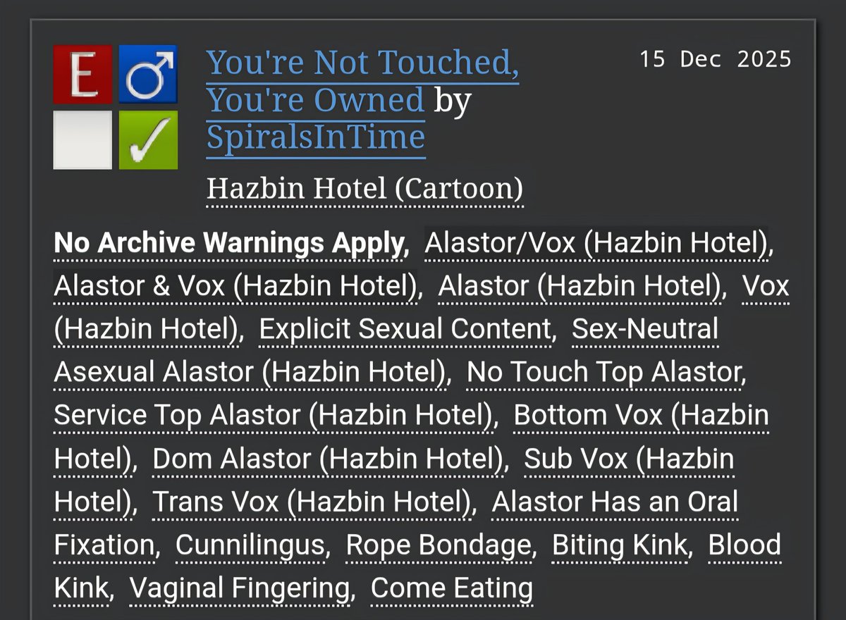 SpiralsInTime's tweet photo. My nsfw trans Vox fic is now posted!

https://t.co/nOZbJbsdki

[#HazbinHotel #RadioStatic #TransVox] https://t.co/vTHXOiR15H