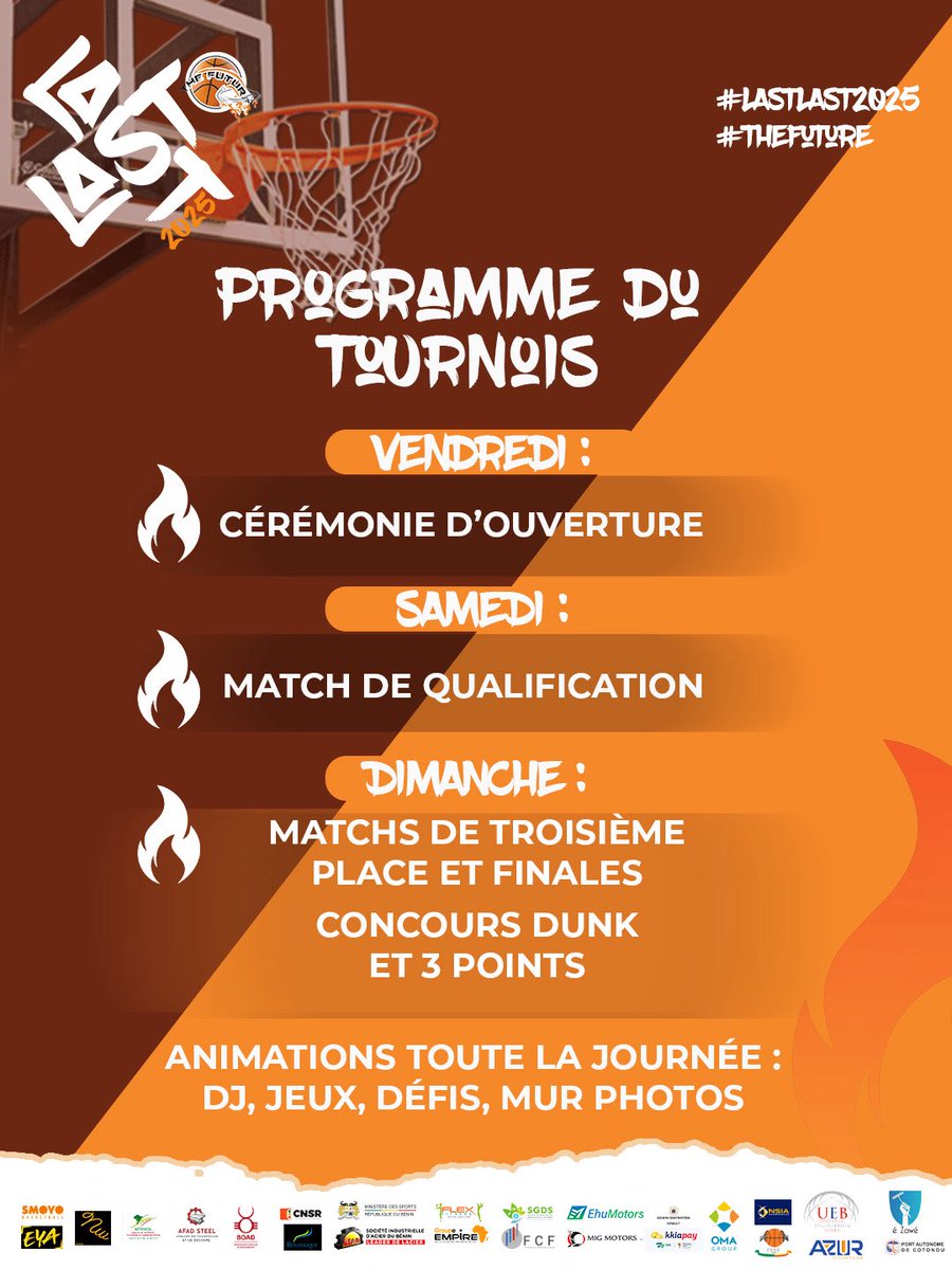 TheFutureBJ's tweet photo. The Last Last, c'est plus qu'un match.
C'est une ambiance qui monte
des stands qui s'animent des matchs intenses et des pauses fraîcheur entre chaque match 
20 &amp; 21 décembre
Entrée libre
#TheFuture #TheLastLast2025 #TLS2025 #2K25
#TheLastLast https://t.co/gsaw9oGeZN