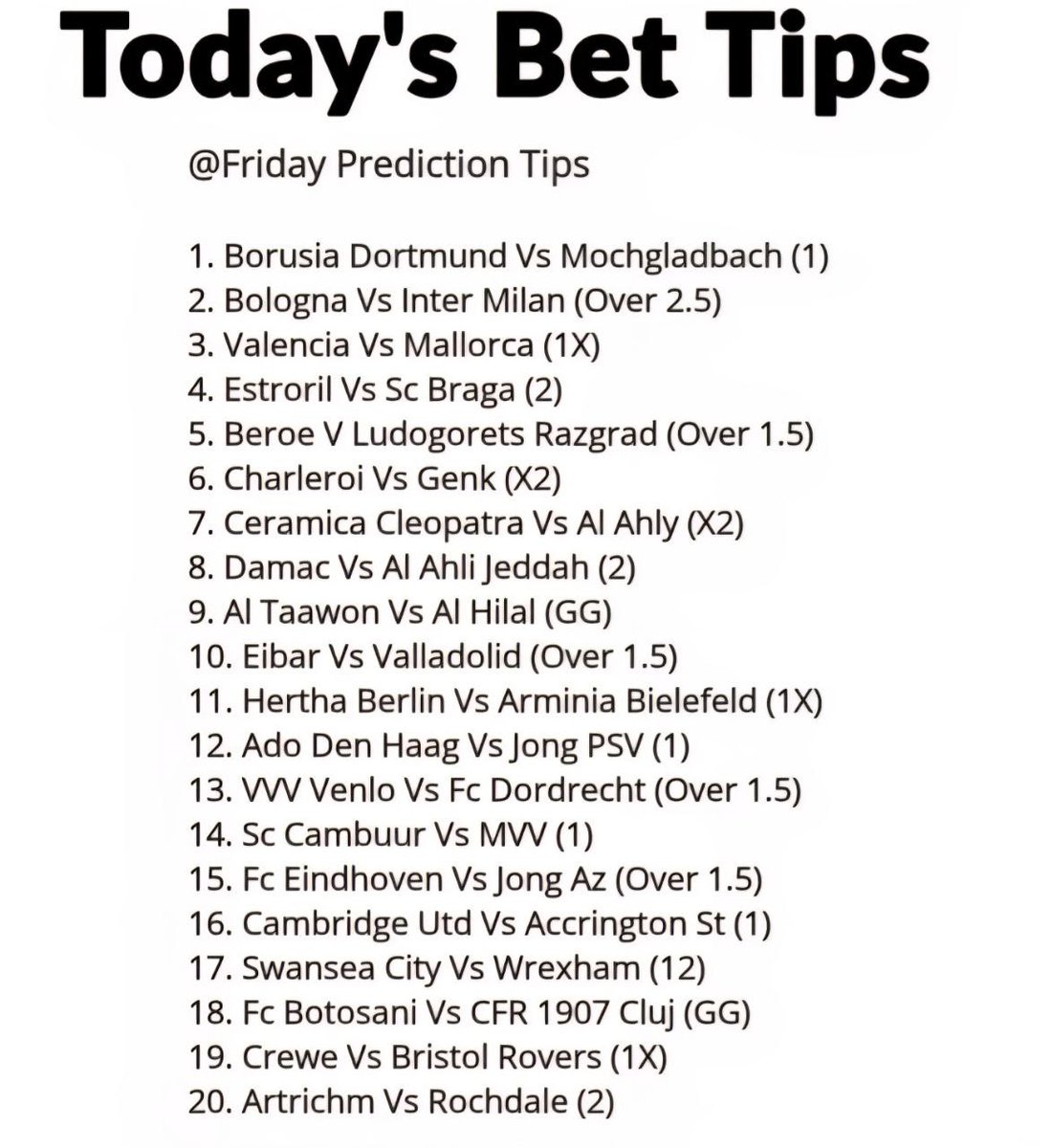 LevyKingTips's tweet photo. Friday games
Long list ---> 400 Odds 💥

Paripesa Code:: Z6BHH

Not on Paripesa Register here
👉 https://t.co/pRcOLcsnNd
USE PromoCode 👉 LEVY
Download App 👉 https://t.co/qsgYwBgpiV https://t.co/rudVPiiKT2