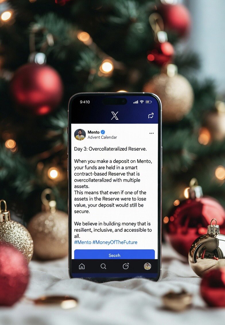 #Mento feature spotlight: Overcollateralized Reserve!

Every stablecoin is backed by more value in diversified crypto than issued fully onchain &amp; transparent. Extra safety net for users, even in wild markets. Love this resilient design!

#MentoAdventCalendar Day 3

<a href="/MentoLabs/">Mento (fx/acc)</a>