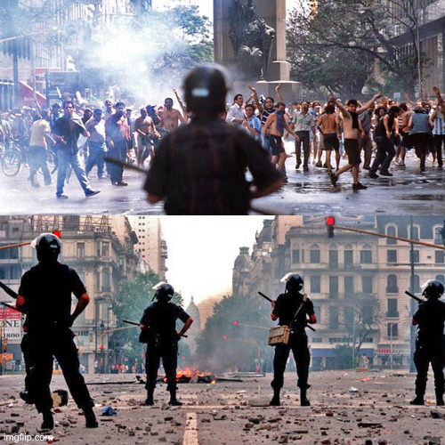 LiamOMaraIV's tweet image. #Riots broke out in #BuenosAires on #ThisDayInHistory in 2001. The #ArgentineEconomicCrisis had grown acute and workers were angry. Within a day, the state had killed 22 people, but anger over that and over #austerity measures from the #IMF fuelled rage, toppling the president.