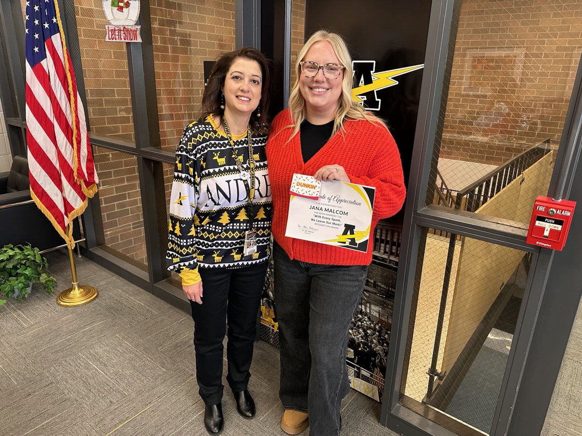AndrewHS_d230's tweet photo. We are very fortunate to have so many staff who give their all for our community.  Recently, we were able to recognize a few of them. Thank you to Mrs. Malcolm, Mr. Cruz, and Mrs. House.  #BoltUp https://t.co/Rm9bk73y9d