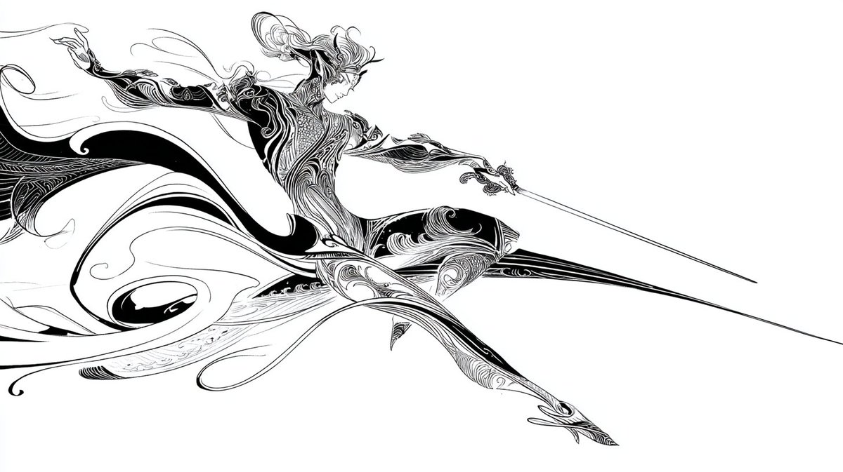 MytiMuffyn's tweet photo. Ink, lines, and the sky. ✍️✨ In a world of black and white, I choose to fly. This is me in my purest form.
#AIart #SwordSkill #Action #Kimono #VFX #SwordPlay https://t.co/lNt6bqDHJI