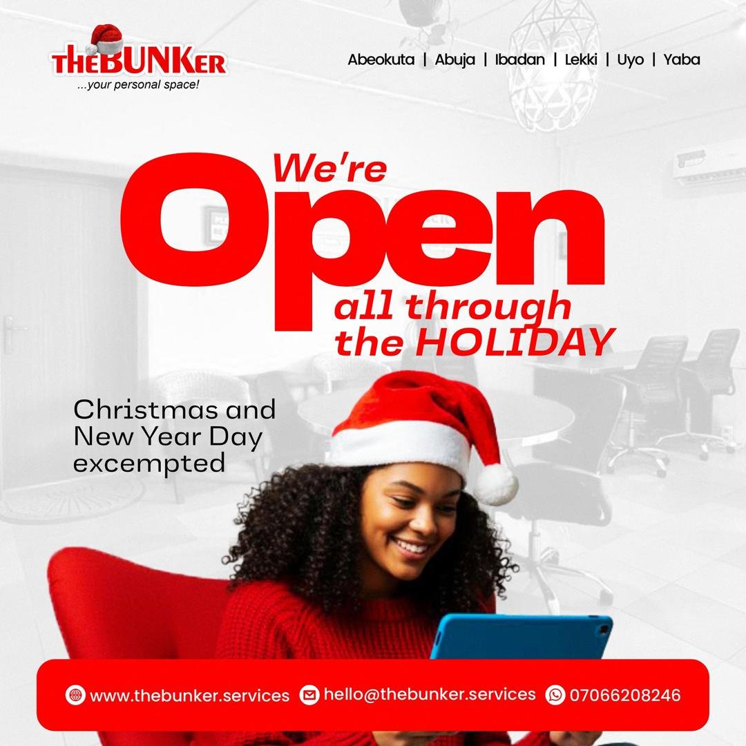 Compliment of the season to all my esteemed customers, your personal space is open all through the weekend, and readily available to serve you to optimum.