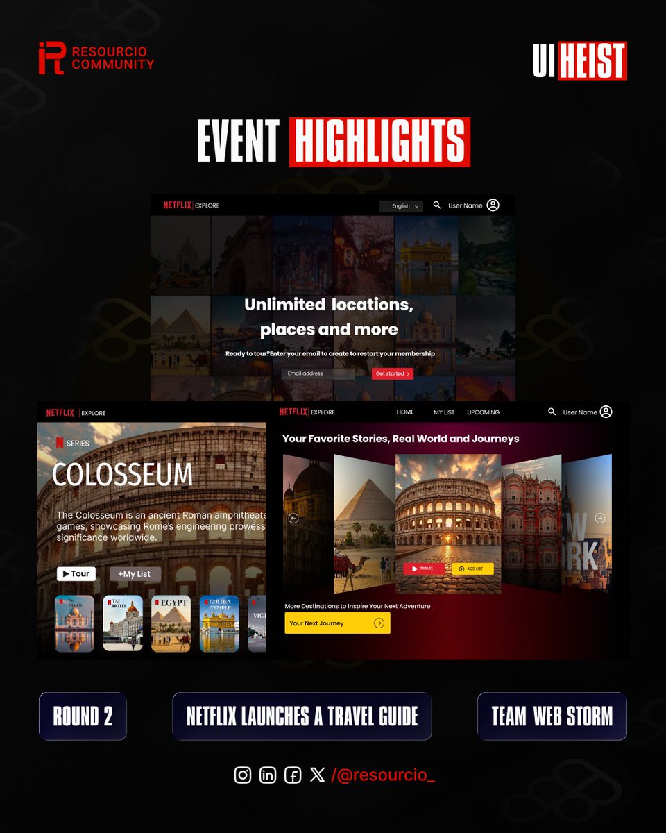 resourcio_'s tweet photo. 🔥Huge shoutout to Team ACERS, Team Figment, Team Web Storm& Team Uixelat for their incredible work!👏
🏆Viewer’s Choice Award is still open!
Check out all the designs and comment Team Name+Concept to vote for your favorite
Let the best design win
#UIHeist
#ResourcioCommunity https://t.co/pO478e8ahW