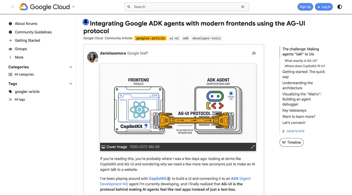 ivnardini's tweet image. Interesting article about decoupling AI agents from conversational interfaces.

Instead of maintaining a "Frontend Zoo" of different stacks and hard integrations , this guide shows how to use the @CopilotKit's AG-UI protocol to create a standard conversational interface by…