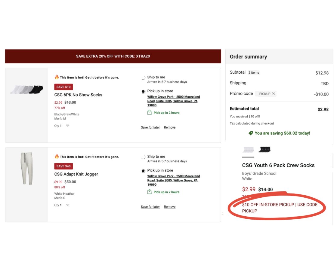 GlitchedDeals's tweet image. CHAMPS $10 OFF $10 PICKUP ORDERS

Select local store and look for items with the red circled pickup promo

Cart $10+ worth and use code "PICKUP" at checkout  

Cheap clothes and accessories

mavely.app.link/e/9ZlTKUIoeZb