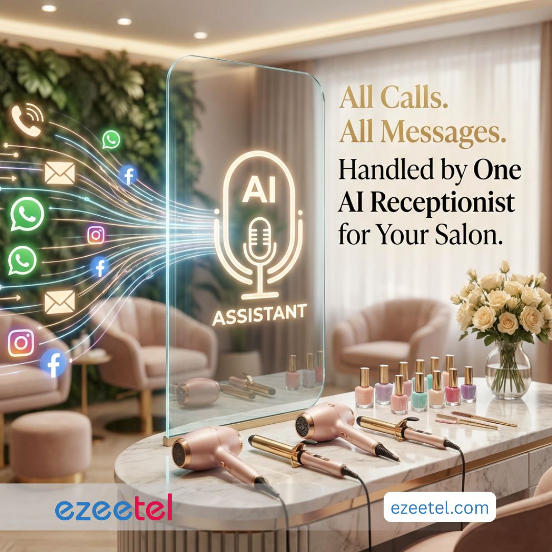 ezeetel_info's tweet photo. All your salon communications — handled seamlessly in one place! 💅💖

Simplify your front desk, keep your clients happy, and stay fully booked effortlessly.

📧 info@ezeetel.com
📞 +1 855 299 2231
🌐 https://t.co/ixiFnpx0sy

#BeautySalon #AIReceptionist #MultiChannelSupport https://t.co/UYU86xUUW5