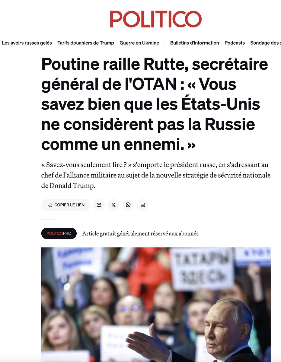 silvano_trotta's tweet photo. Poutine s'en prend au secrétaire général de l'Otan, Mark Rutte qui veut se préparer à faire la guerre à la Russie. 
Quel pouvoir a ce dernier sans l'aval des Etats-Unis qui ne considèrent pas la Russie comme un ennemi ? https://t.co/36rNPNAHKr