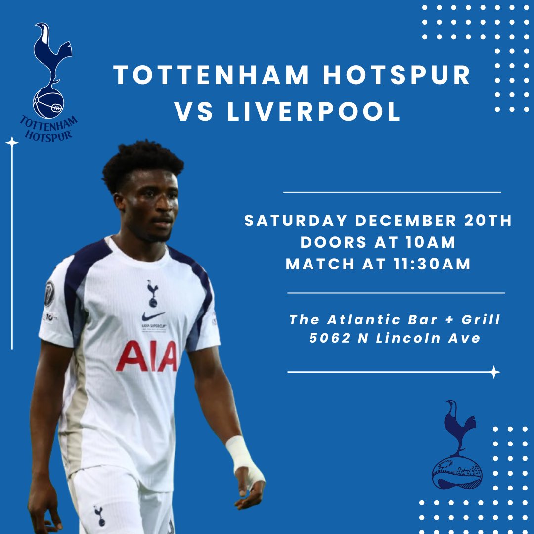 Our match against Liverpool tomorrow morning! 
Doors at 10.
Match at 11:30.
#thfc #tottenhamhotspur #chicagospurs #coys