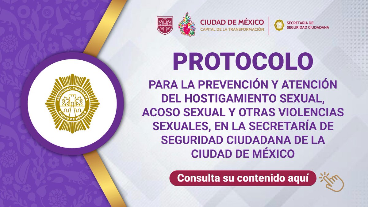 SSC_CDMX's tweet photo. En la Gaceta Oficial de la #CiudadDeMéxico se publicó el acuerdo por el que se expide el Protocolo para la #Prevención y #Atención del Hostigamiento Sexual, Acoso Sexual y otras Violencias Sexuales en la #SSC.

Conócelo: 👇🏼💜
https://t.co/EwTVL9wt8Q
#UEG #Mujeres #ViolenciaDeGénero