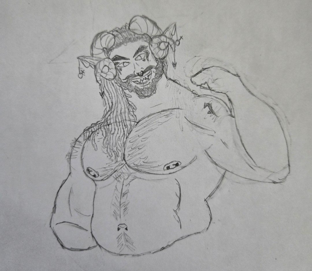 Some more Yetzerhara art! I thought he'd look good dressed as a Saja boy 😁🖤

Likes and retweets appreciated!
#Bara #baraartist #traditionalart #OC #demon