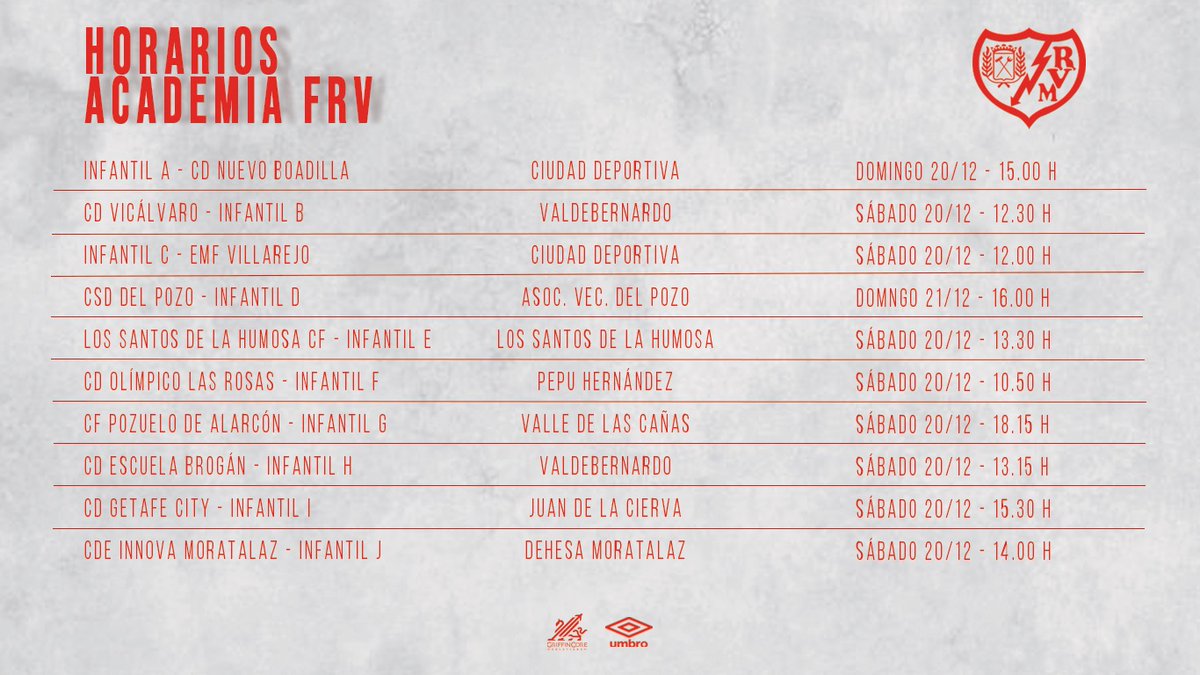 Rayo_academia's tweet photo. ⚽️ Fin de semana lleno de fútbol para despedir el año en nuestra Academia #FRV
#VamosRayo ⚡️ https://t.co/v5hJGshsV4