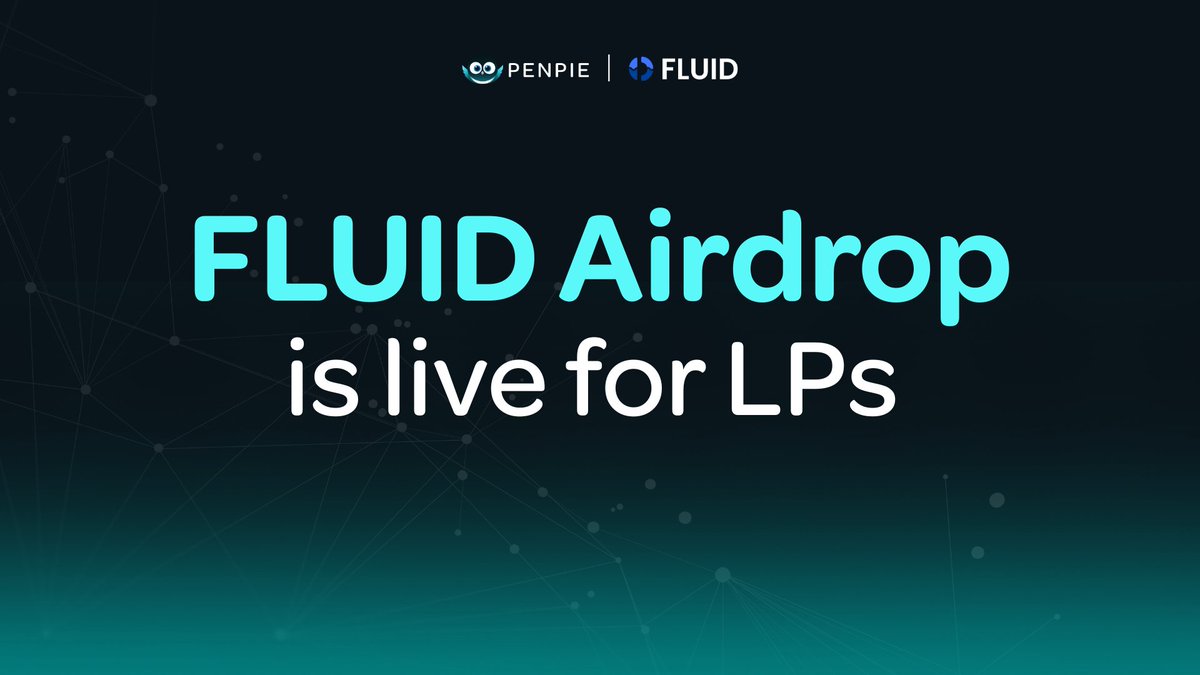Penpiexyz_io's tweet photo. The $FLUID airdrop is now live on @Penpiexyz_io.

A total of 2,247 FLUID has been distributed to users who participated as LPs in the following pools:

- fluid fGHO (Ethereum)
- fluid fUSDT0 (Plasma)

Claim here:⬇️
https://t.co/MVccigahxc https://t.co/E01d44n4zL