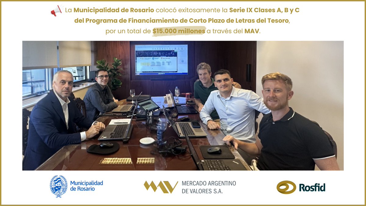 📢 Otra exitosa colocación de <a href="/MuniRosario/">Municipalidad de Rosario</a> en Letras del Tesoro a través del #MAV

La Municipalidad de Rosario logró colocar exitosamente la Serie IX Clases A, B y C del Programa de Financiamiento de Corto Plazo de Letras del Tesoro, por un total de $15.000 millones y a tasas muy