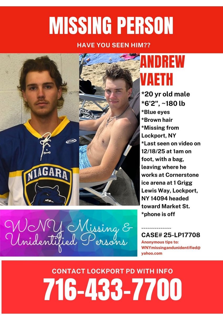 PuckLuckJay's tweet image. Please, Western New York, if anyone has information on Andrew’s whereabouts let the authorities know or use the anonymous tip line.

This one hits close to home. Any information you may have helps.
