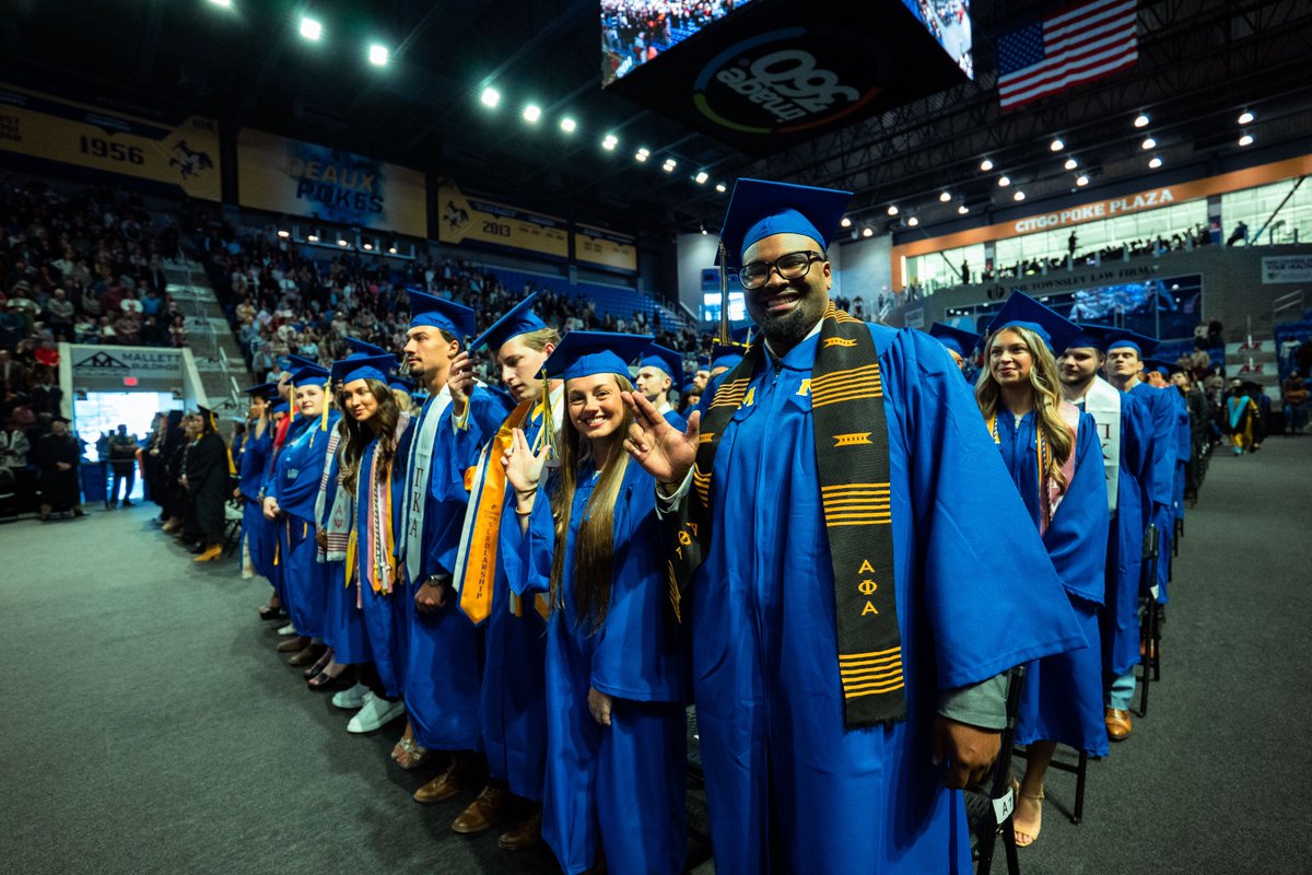 McNeese's tweet image. Congratulations #McNeese graduates, you've reached the end of this trail and another begins, so keep #RidingForTheBrand! #GeauxPokes