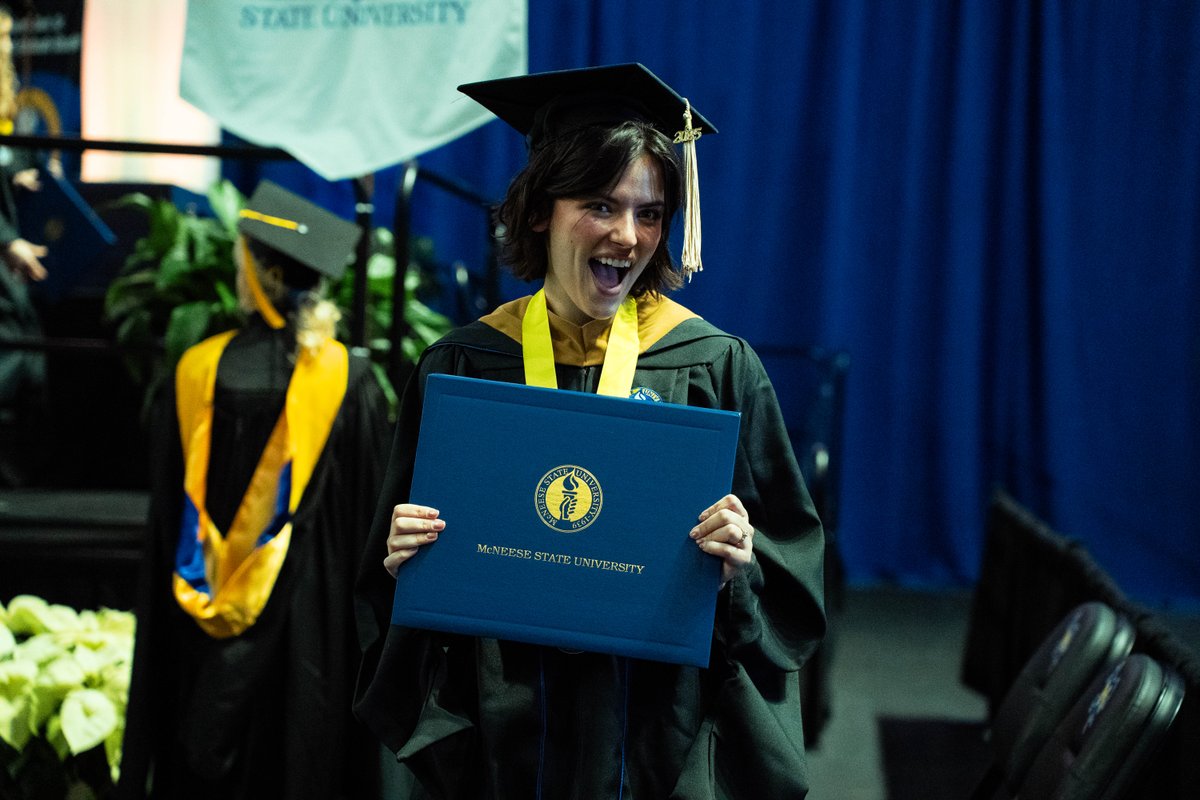 McNeese's tweet image. Congratulations #McNeese graduates, you've reached the end of this trail and another begins, so keep #RidingForTheBrand! #GeauxPokes