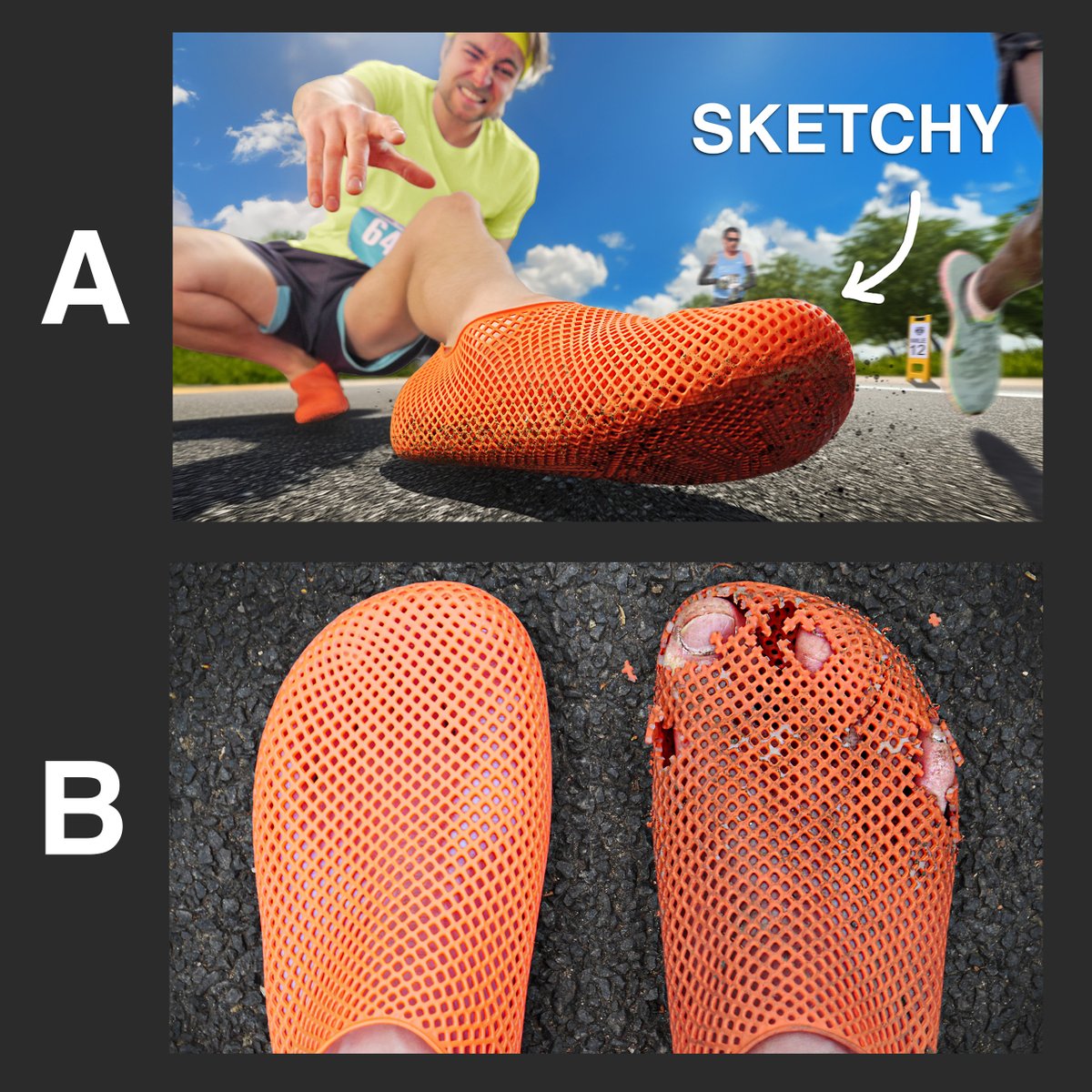 "I Ran a Marathon in 3D Printed Shoes"
A or B?