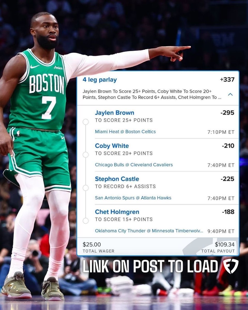 🔥🏀 +377 NBA Parlay

Tap the link to tail on FanDuel.

👉 Load Here: bit.ly/337-Parlay

GameScript users cashed in yesterday, let’s have another W tonight!

21+, gamble responsibly.