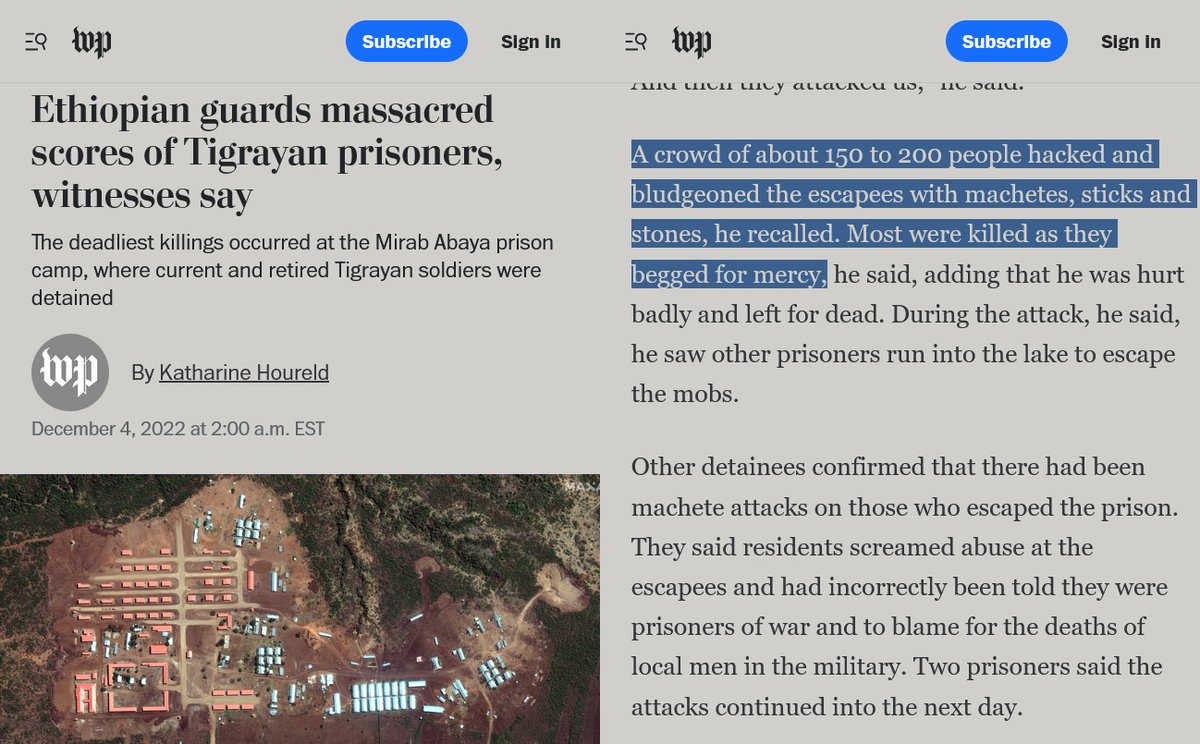 While you are there, can you also visit/post the mass graves of Tigrayan victims of the horrific #MirabAbayaMassacre? washingtonpost.com/world/2022/12/…