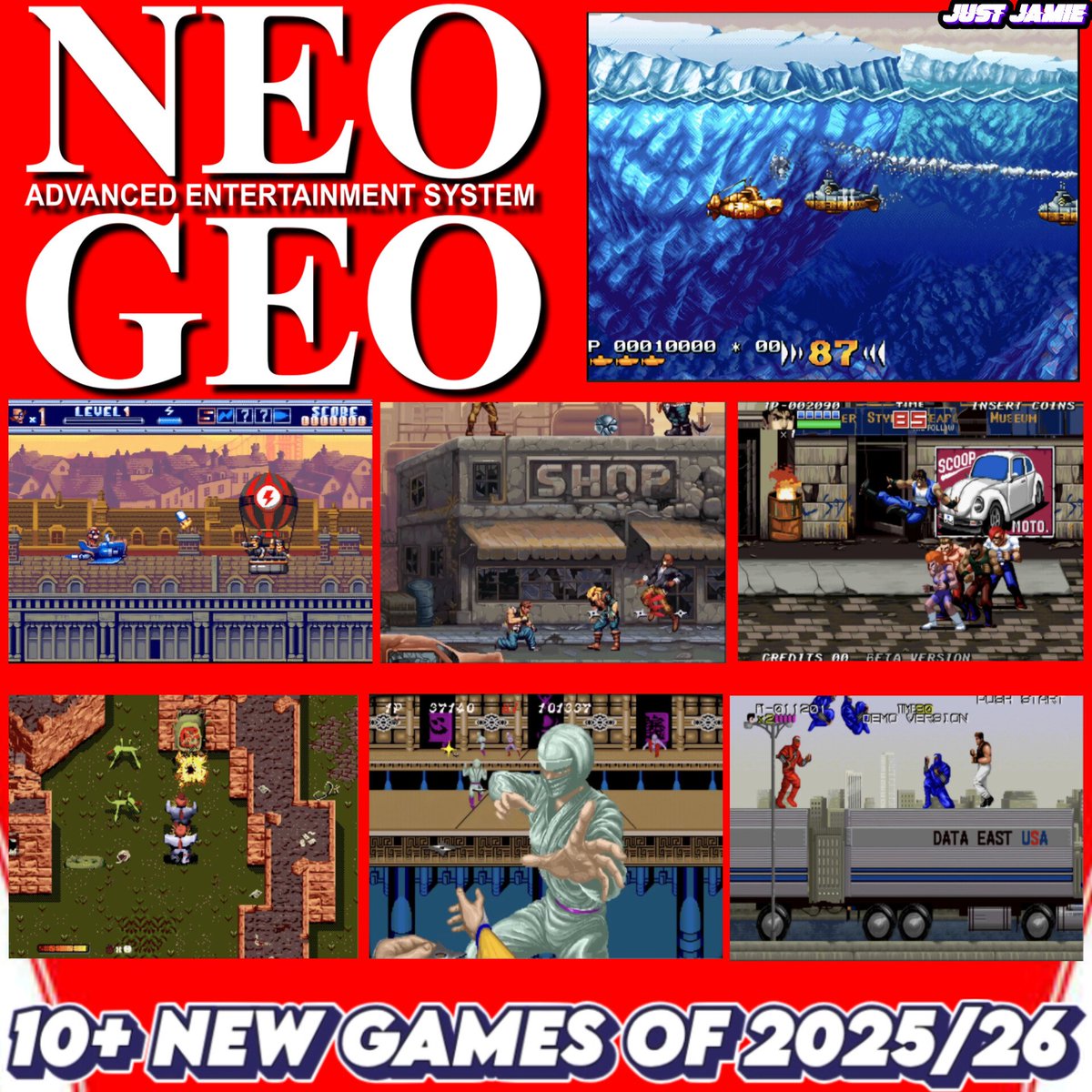 justjamie1983's tweet photo. Over 10 of the best Brand new SNK Neo Geo games released this year in 2025, plus trailers and demo gameplays of new upcoming games in development for 2026 releases. Time stamps and download links added.
https://t.co/f8v58MCrwd
#neogeo #neogeogames #snkneogeo #justjamie https://t.co/CFfmXgbM3D