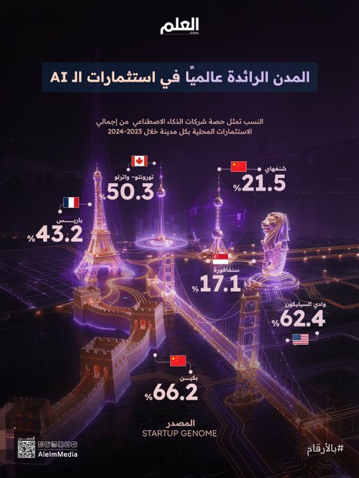 الصين تواصل صعودها بقوة.. مدن العالم تتسابق على صدارة استثمارات الذكاء الاصطناعي! | 
