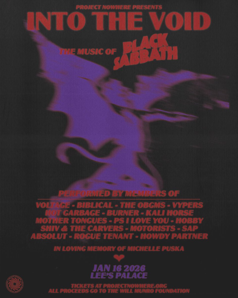 LeesPalaceTO's tweet image. Project Nowhere presents ‘INTO THE VOID' on Jan 16 at Lee’s Palace!

An epic Black Sabbath tribute honouring the DIY community builders whose work shaped Toronto's underground music and club scenes.

Tickets on-sale now: link.dice.fm/qc49b56e03f1

#leespalace #yyzevents