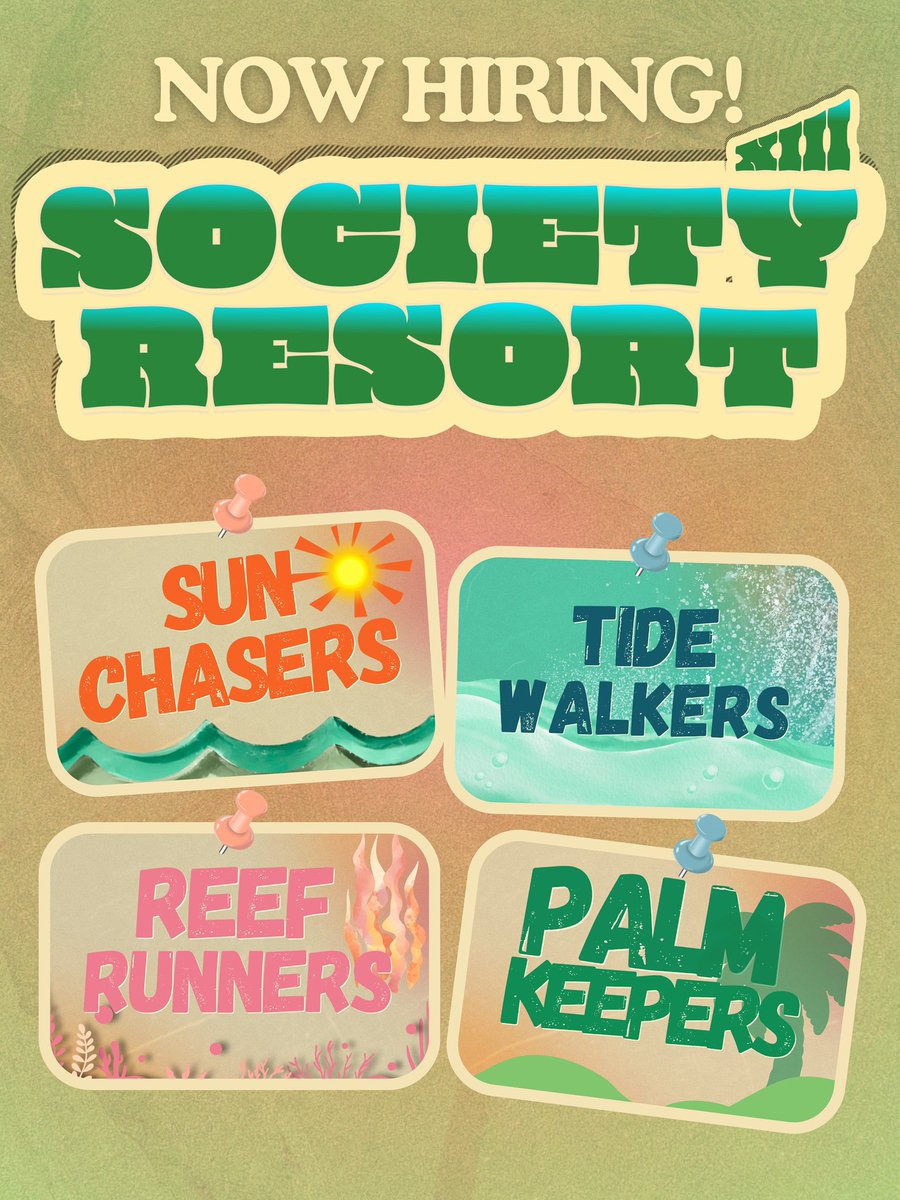 _societynetwork's tweet photo. 🌴✨ The Society Resort is NOW hiring 
for sun chasers, tide walkers, reef runners and palm keepers!

📅 Seaosn runs February 6th – March 5th

⏰ 9EST/8CST start time 

💰Reward: $1,000 dollar cash prize 

❌ No entry fee

https://t.co/r691hB8Wk3

https://t.co/eaI9nWGZLD https://t.co/ZzKI1sniWi