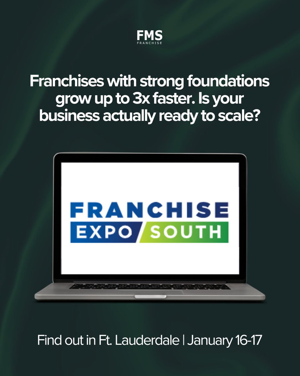 Franchises with strong foundations grow faster - and that growth usually starts before expansion.

Let's talk about about it at the Franchise Expo South!

📍 Ft. Lauderdale Convention Center
📅 Jan 16–17, 2026
📌 Booth #523
🎟️ Register FREE with code FMS: bit.ly/4iEceLR