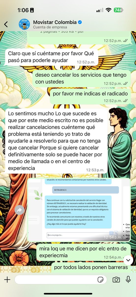 MarMile4's tweet photo. @MovistarCo He intentado por todos los canales (WhatsApp, líneas telefónicas, app y atención virtual) cancelar mis servicios y el sistema me bloquea. No deseo continuar con ningún servicio ni recibir más cobros. De no obtener respuesta, elevaré queja ante la SIC. https://t.co/0oBGgAjQnu