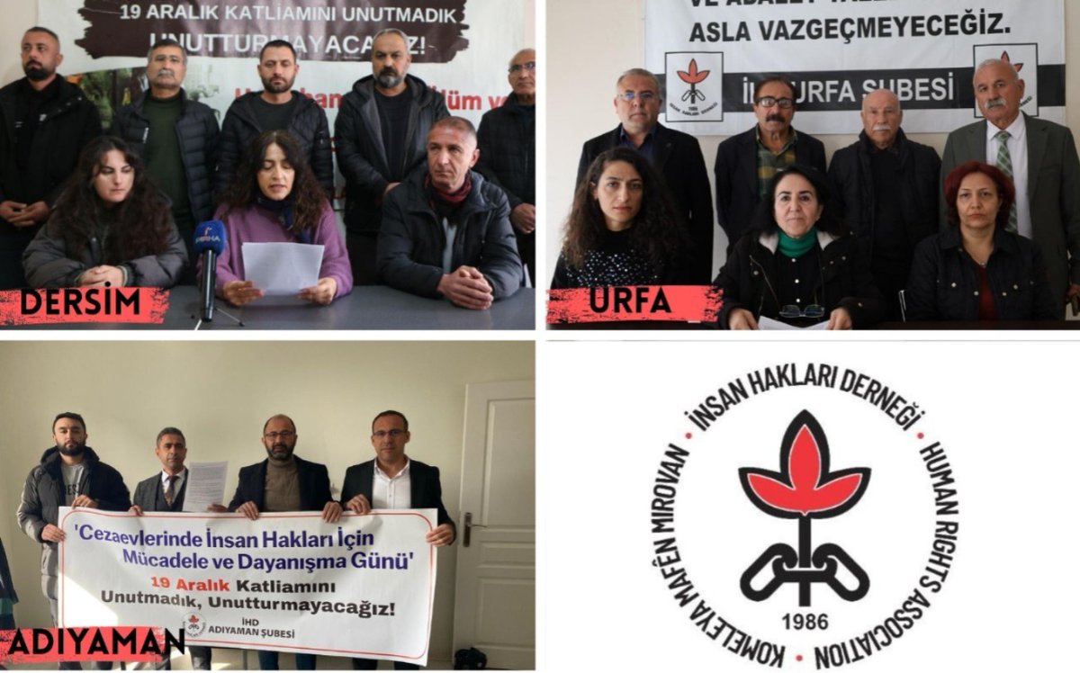 ihdgenelmerkez's tweet photo. Hayata Dönüş Katliamı’nın 25. yılında bir kez daha haykırıyoruz;

19 Aralık Katliamı’nı unutmayacağız, unutturmayacağız.

Hapishanelerde yaşanan tüm hak ihlallerine karşı durmaya, mahpuslar ile dayanışmaya ve mücadelemizi kararlılıkla sürdürmeye devam edeceğiz.

Yaşasın insan hakları mücadelemiz!