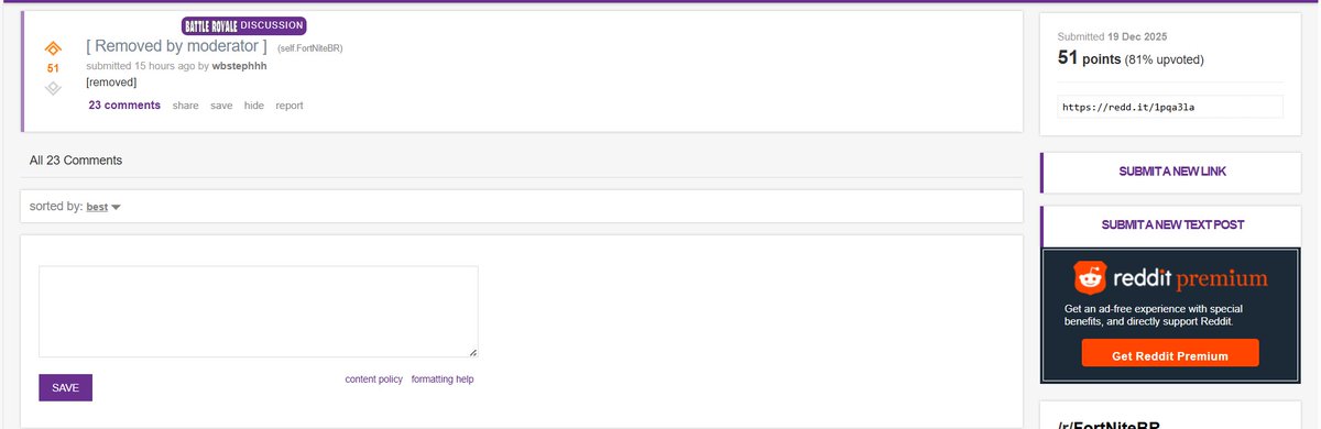 DragonGamingDB's tweet photo. It appears that the #Fortnite subreddit moderators are now removing posts that complain about the SBMM. Nothing in the post violated the rules when I saw the text the other day. 

Which raises the question of is @Fortnite now asking moderators to remove posts that complain about the atrocious SBMM this season?