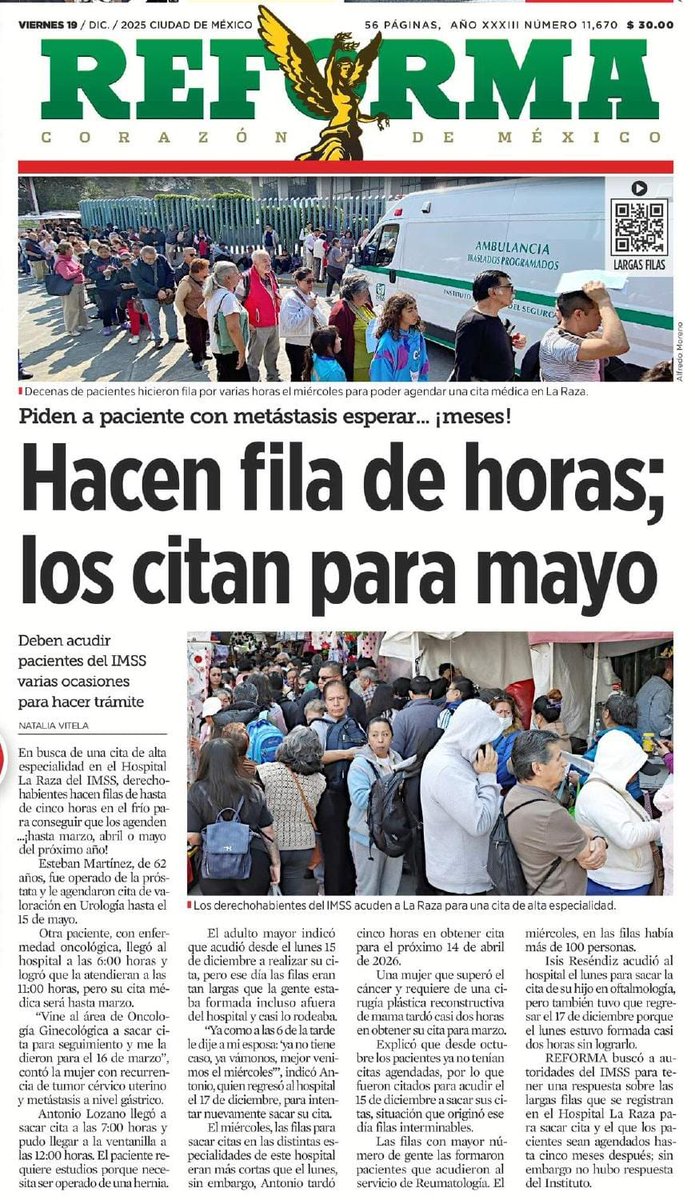 Esto no es Dinamarca. Mientras el gobierno presume un sistema de salud de primer nivel, en el Hospital La Raza del IMSS los ciudadanos pasan cinco horas bajo el frío solo para recibir una cita hasta mayo. Es inaceptable que la salud se convierta en una lista de espera