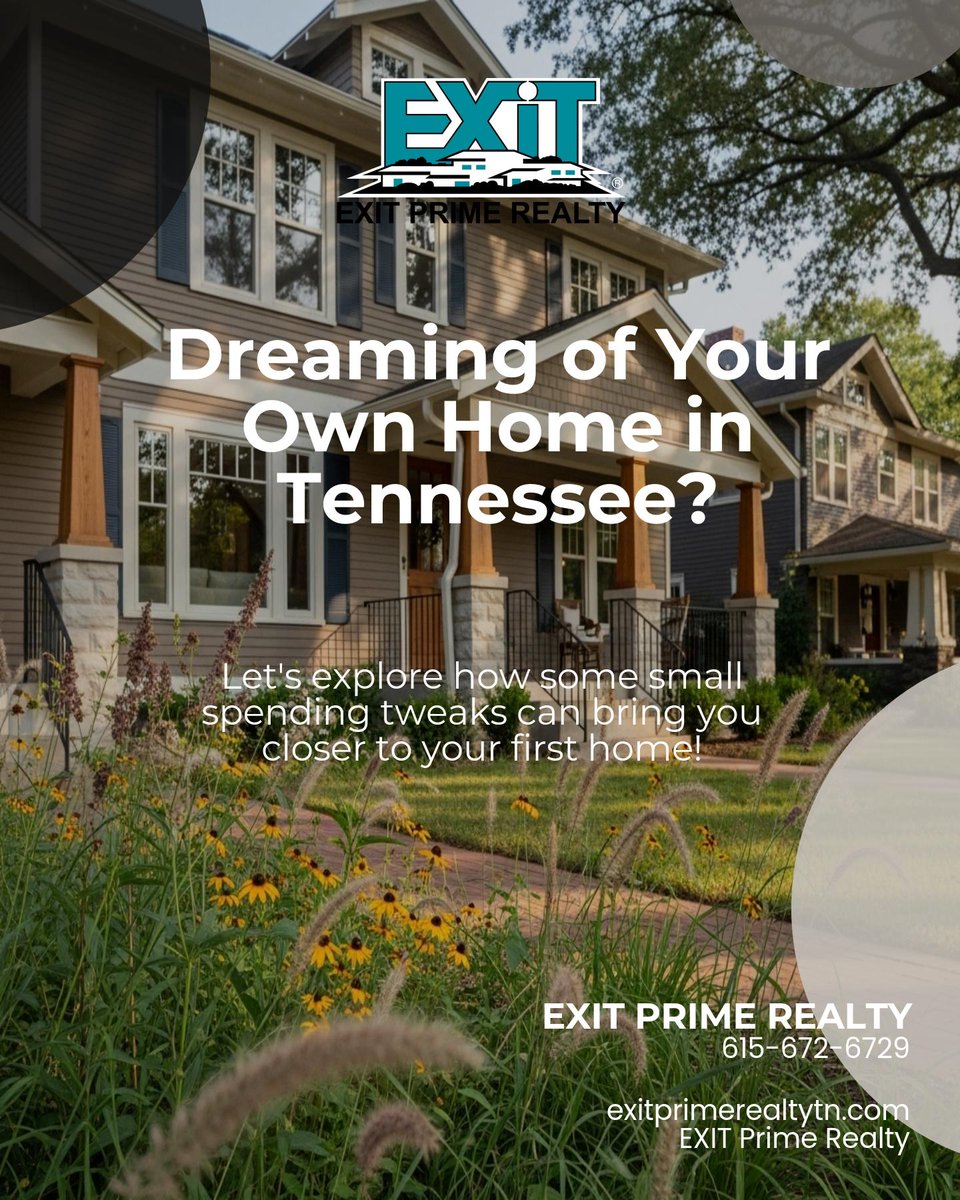 EXIT_Prime's tweet image. Craving your own home in Tennessee? 🏡 Skip that daily latte ☕, cook more meals 🍳, and tweak that subscription list. Every dollar saved gets you closer to your first home milestone! What are your small spending tweaks? Let’s chat! #FirstHomeGoals