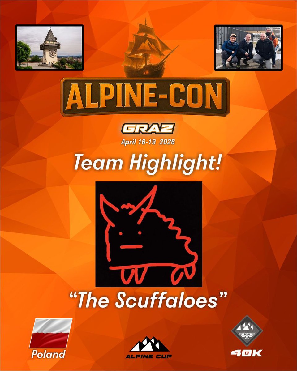 TheAlpineCup's tweet image. 🚨  Exciting news from Poland!  🎉 ⚔️ 

The Scuffaloes are heading to ALPINE-CON, the our flagship tabletop gaming event in Graz, Austria! ❄️ 🗻 

We're thrilled to welcome the legendary Polish squad that has been in Alpine Cup events since day 1!
