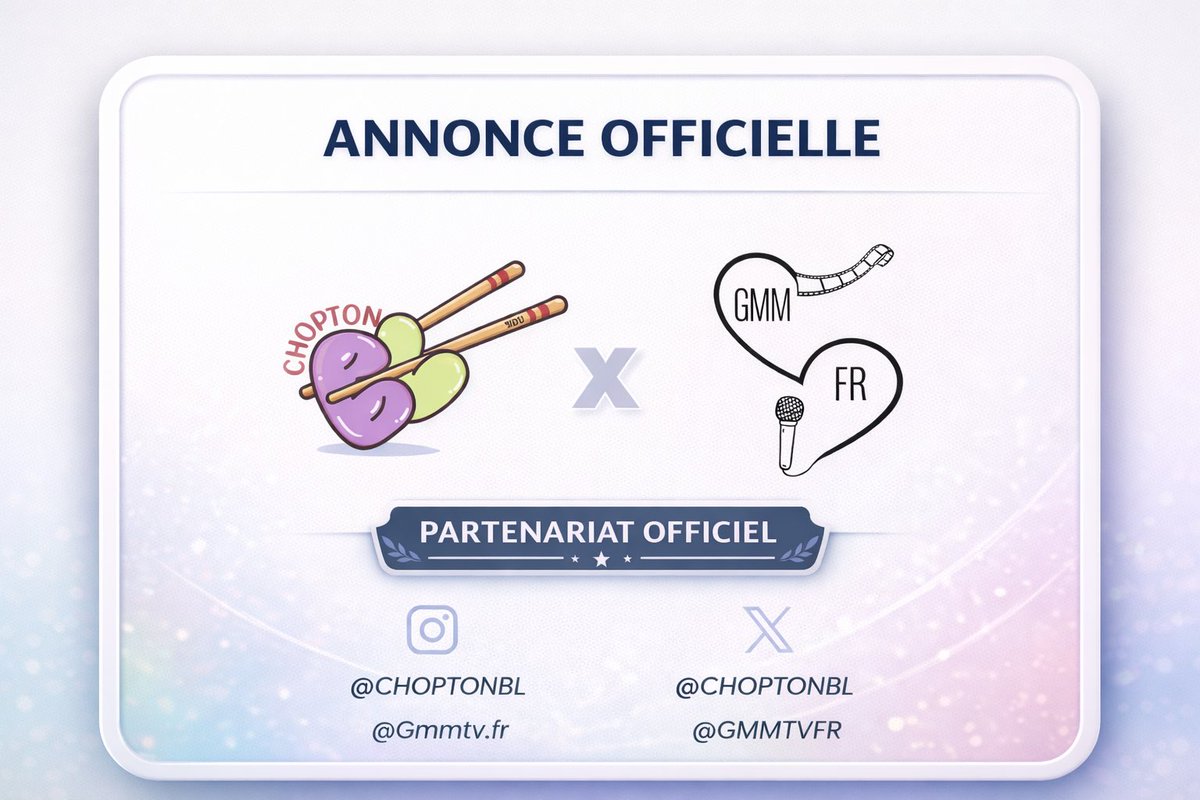 📣 Annonce Officielle : Nouvelle Collaboration !

Nous sommes ravis d’annoncer officiellement une collaboration entre CHOPTONBL et GMMTV France (<a href="/GMMTVFR/">GMMTV France</a>) ! 🎉

Cette alliance marque une étape importante pour nos deux équipes : elle vise à renforcer la diffusion légale et la