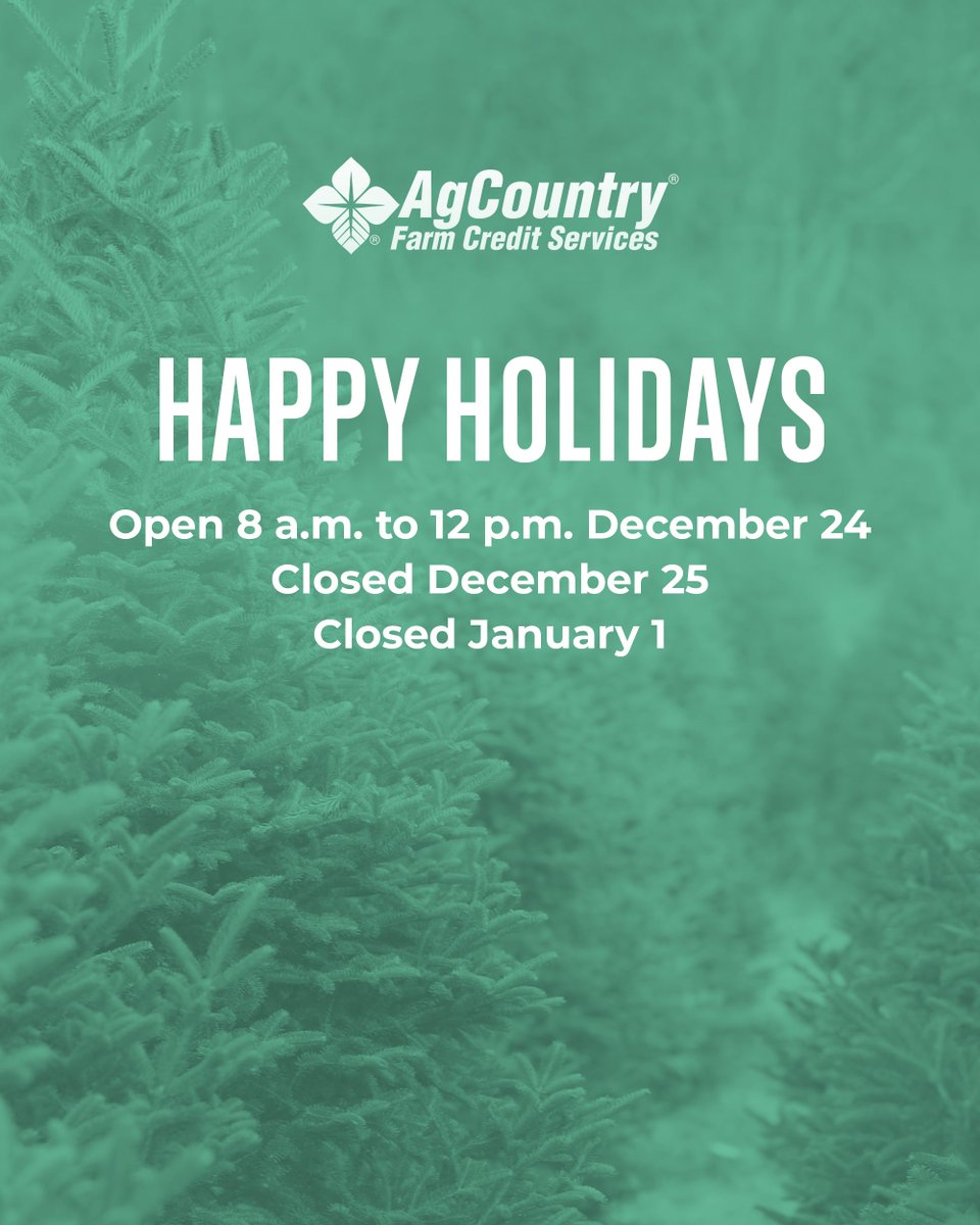 AgCountry's tweet image. Happy holidays from all of us at AgCountry. We wish you and your loved ones a joyous holiday season.