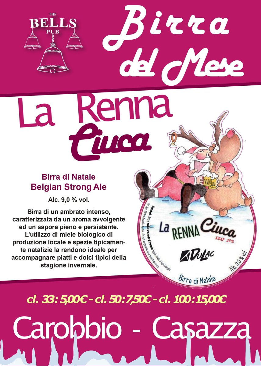 The_Bells_Pub's tweet photo. Anche quest'anno torna la RENNA CIUCA, vi aspettiamo per passarci una calorosa serata. https://t.co/lkAqpAOFIL