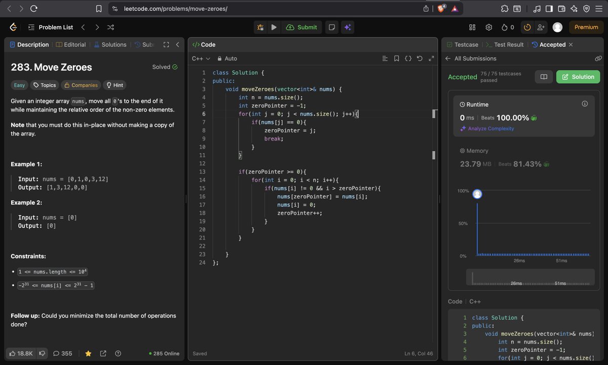 _PrathamGambhir's tweet image. Today's work of #100DaysOfCode   

•DSA(#StriversA2ZDSASheet)  
-Solved problems on array
-Leetcode  
1.Left Rotate array by k place
2.Move Zeros to end
3.Second Largest Element in an Array without sorting

•DEV
-completed half of the meetings page backend of schedulify project