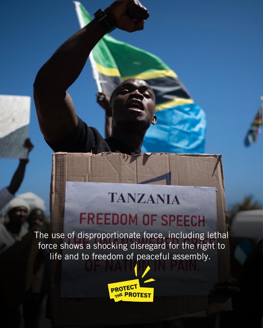 In response to the election protests between 29 October and 3 November 2025 in #Tanzania, security forces used unnecessary or disproportionate force, amidst a nationwide internet shutdown, showing a shocking disregard for the right to life and to the freedom of peaceful assembly.