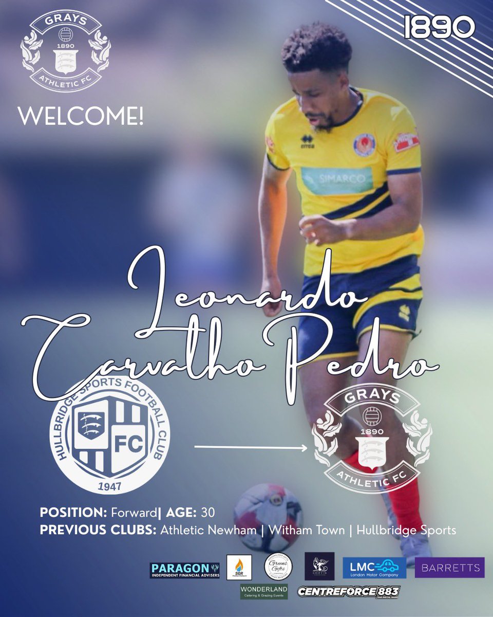 GraysAthleticFC's tweet photo. We are delighted to announce the signing of Leonardo de Carvalho Pedro (@LLCPT16)
Leo is a dynamic forward that will add quality and depth to our attacking line
#WelcomeLeo https://t.co/rsbOzDgQQx