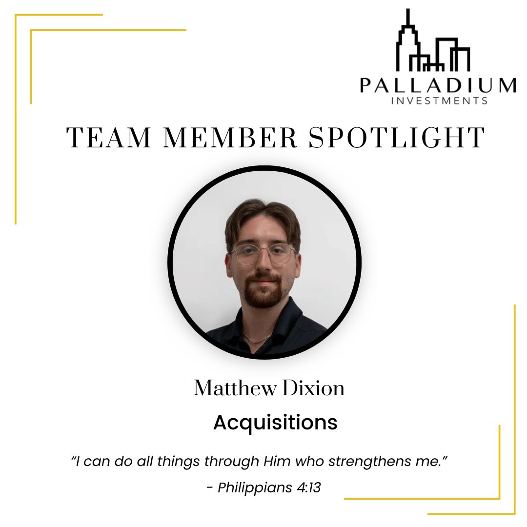 PalladiumInc's tweet photo. Matt Dixon | Team Member Spotlight
#teamspotlight #realestateleader #floridarealestate #dedication #corevalues #topperformer #propertyexpert #bestteam #workculture #talentedteam #professionalism #hardworkpaysoff #makinganimpact #greatwork #realestateagents #investing https://t.co/ittvEVRqq2